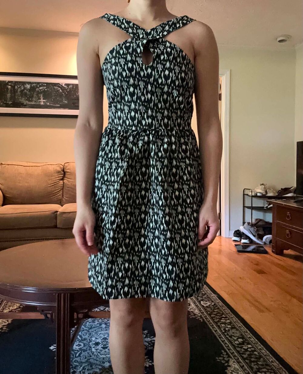 American Eagle Women’s Sleeveless Dress Black & White Keyhole Sz2 100%Cotton